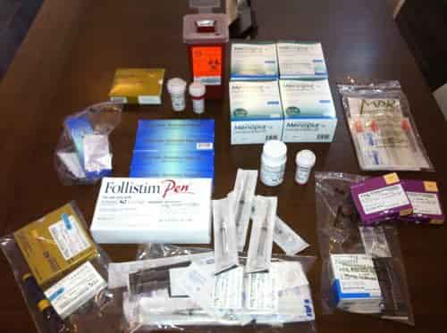 all of the medications and tools for the IVF cycle
